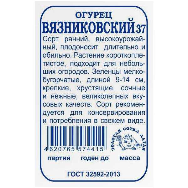 Огурец вязниковский 37: описание сорта, фото, отзывы
